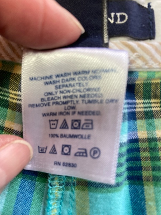 Lands' End Plaid Green & Aqua Bermuda Shorts - Picture 3 of 9